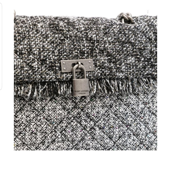 Kurt Geiger Brixton Lock Dual Strap Gray Glitter Tweed Shoulder Bag authentic - Picture 7 of 11